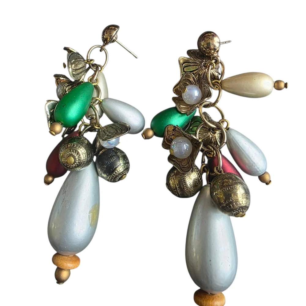 Festive Multi-Color Beaded Cluster Earrings